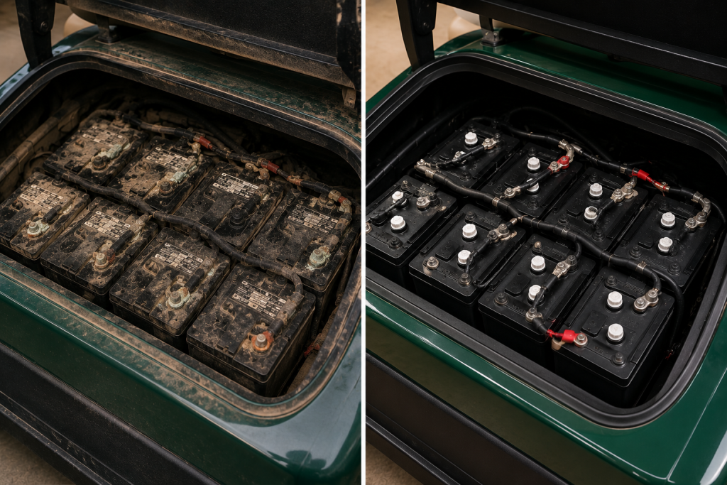 Golf cart maintenance and battery restoration